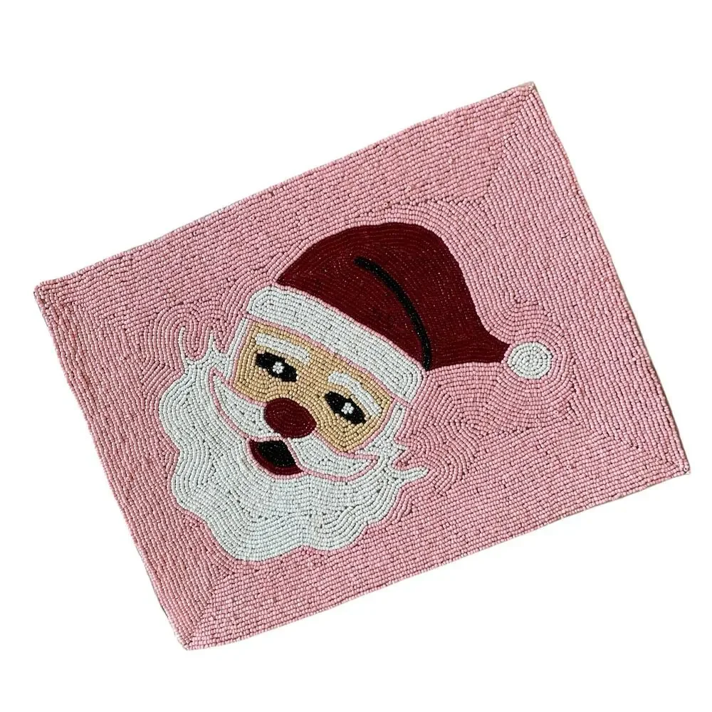Tiramisu Pinkmas Santa Beaded Placemat 16x12 Christmas Holiday NEW